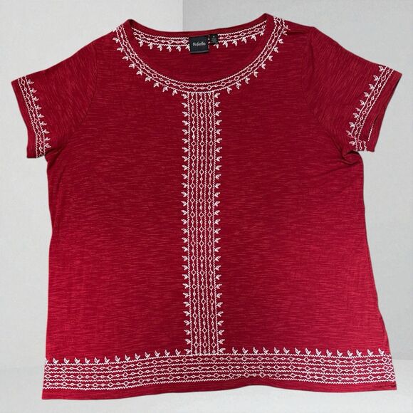 Rafaella Tops Women’s Size M Embroidered Red Black Short Sleeve Boho Lot Of 2 - Picture 5 of 7